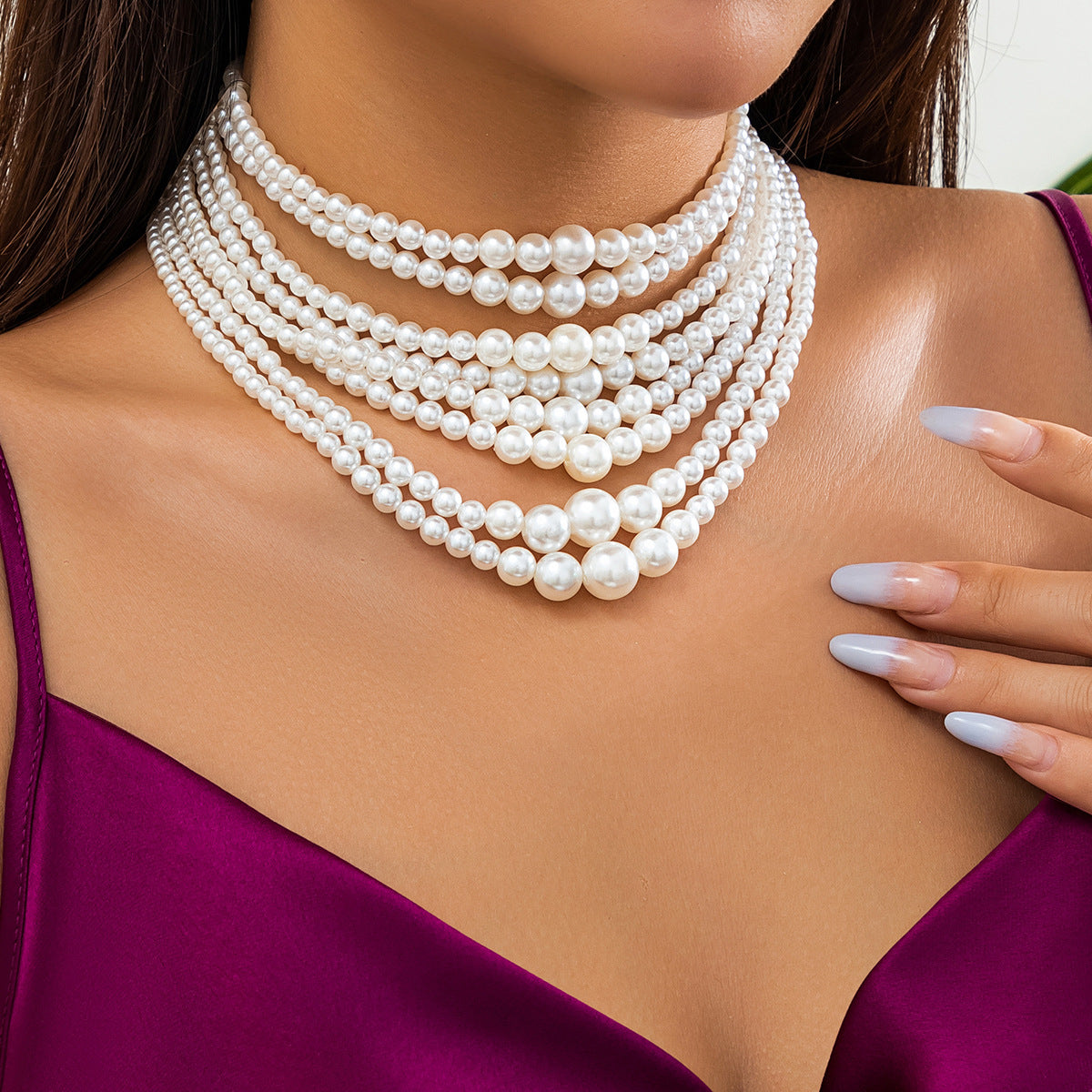 Multilayer Vintage French Style Imitation Pearl Choker Necklace