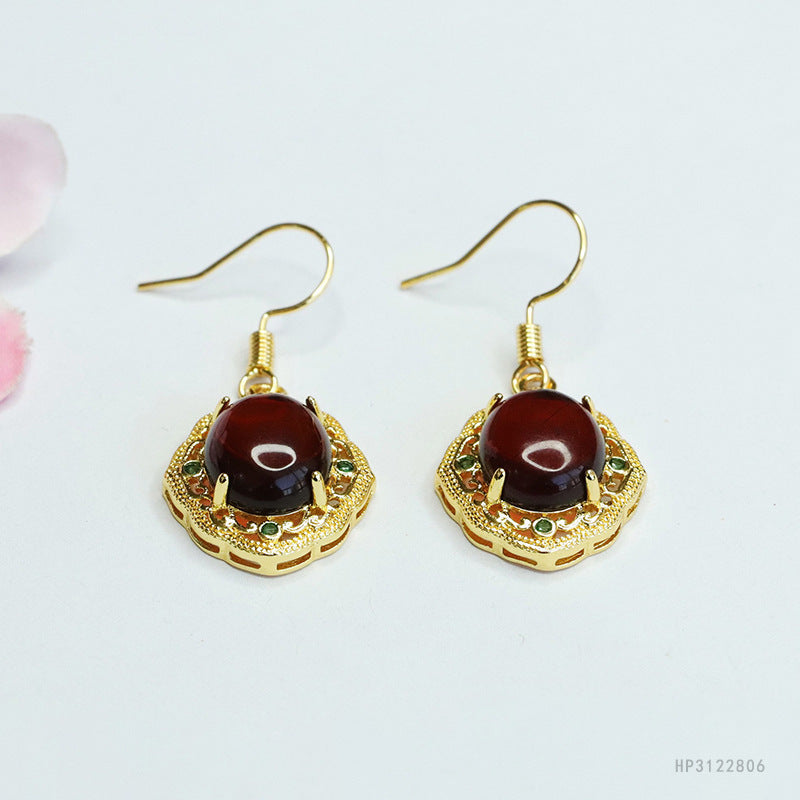 Blood Amber Vintage Drop Earrings