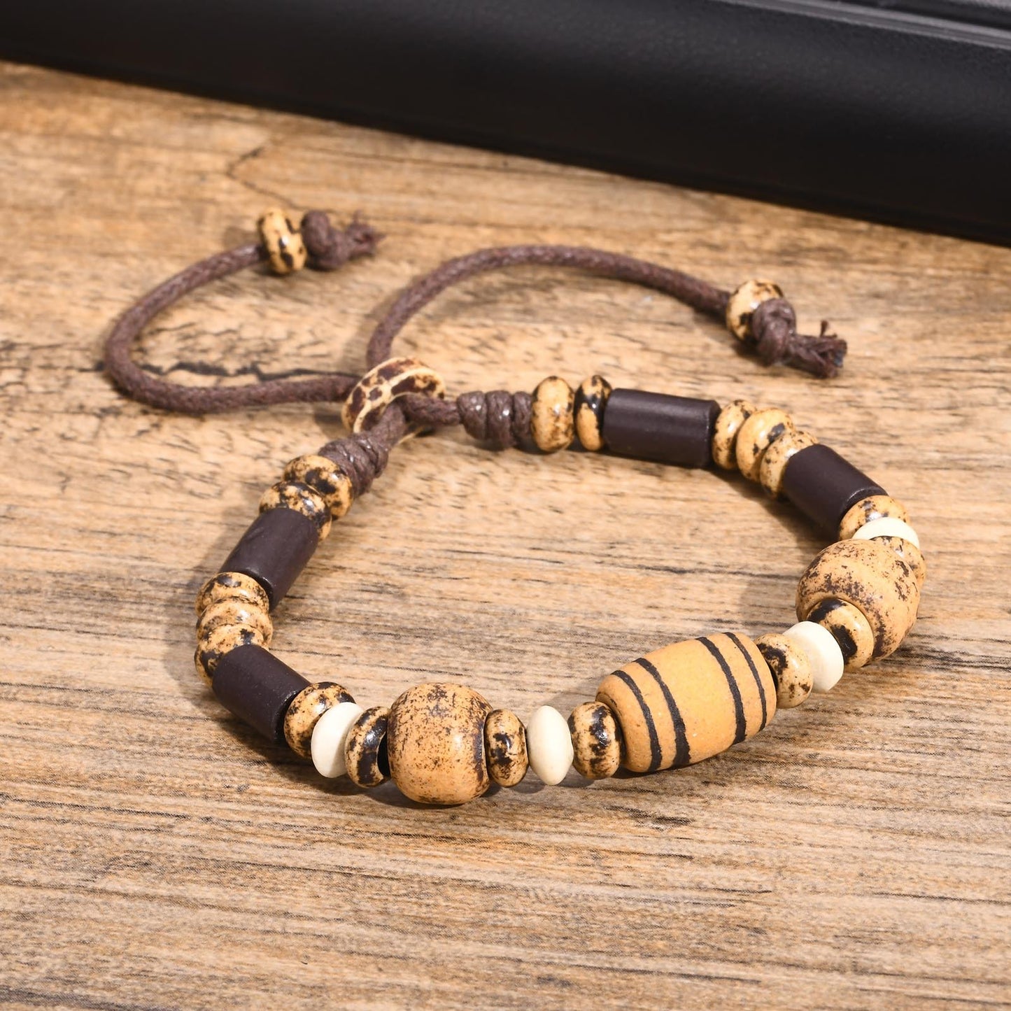 Wooden Accessories Stone Nylon Rope Men's Adjustable Bracelet
