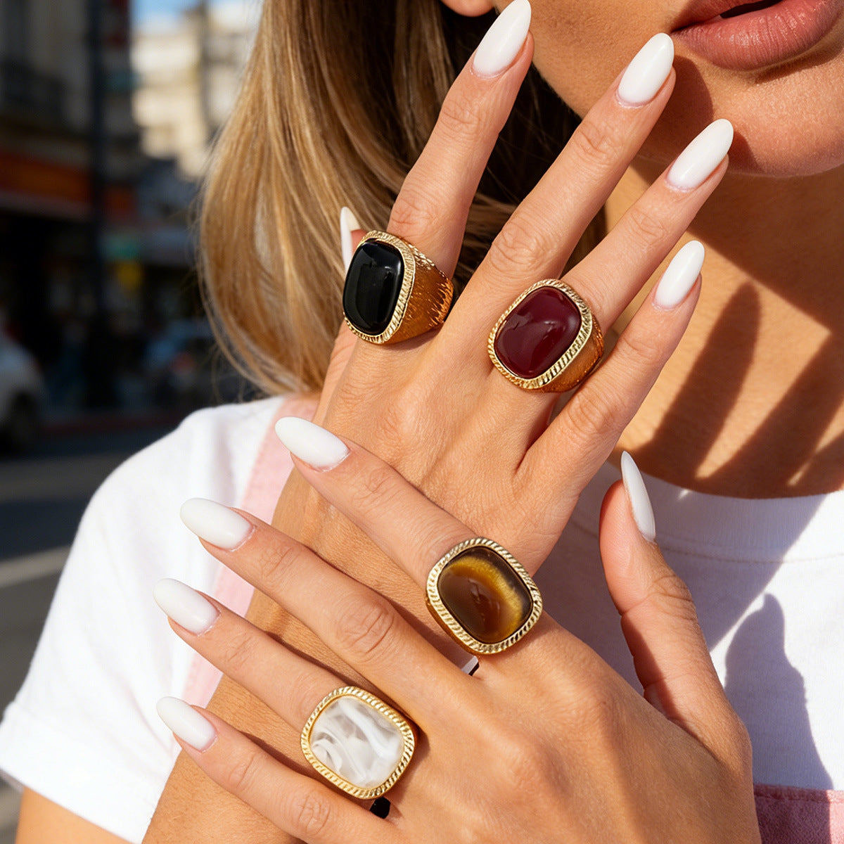 Planderful Vienna Verve Geometric Ring For Women Versatile Vintage Square Stone Statement