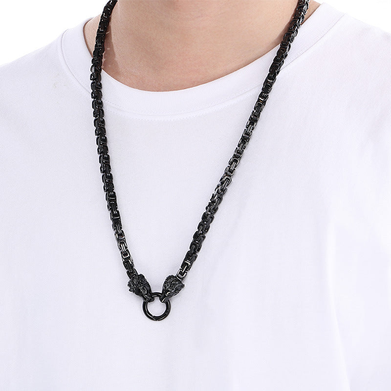 Planderful Emperor Lion Head Titanium Steel Necklace For Men