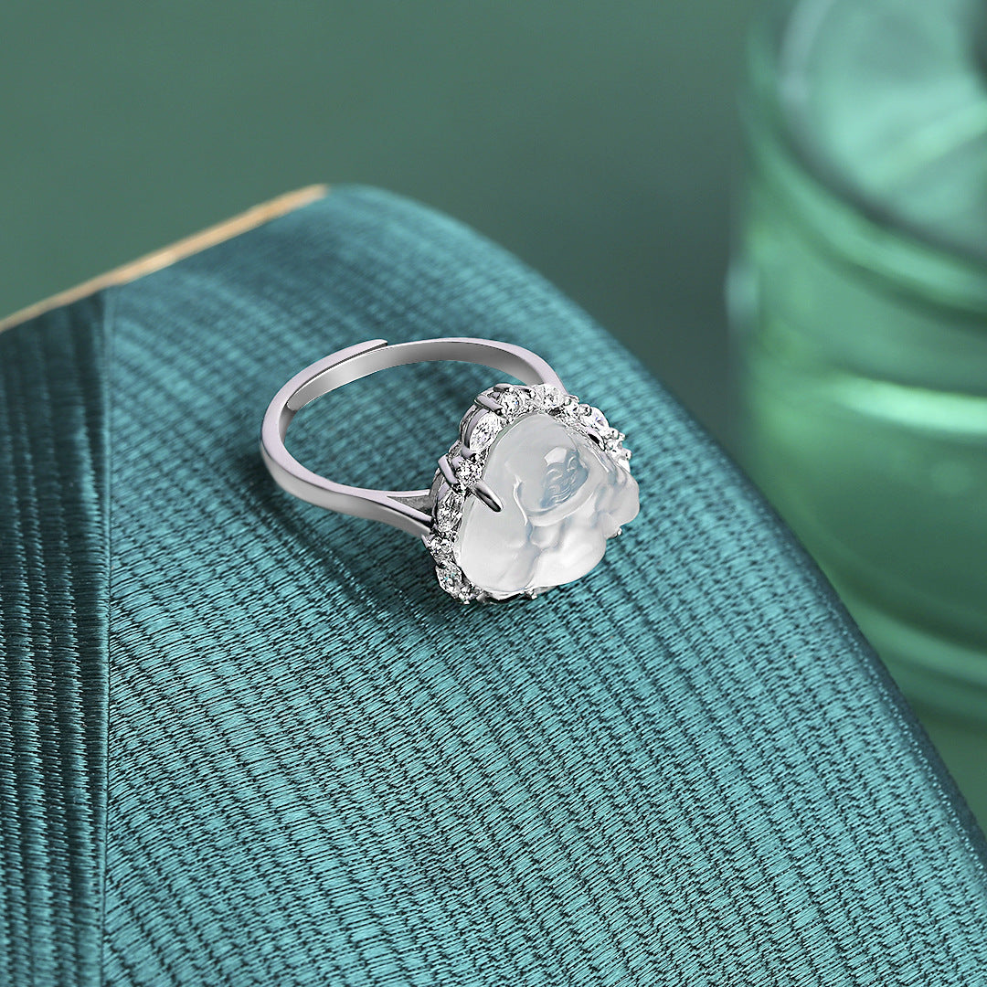 S925 Sterling Silver Natural Chalcedony Ring — Adjustable
