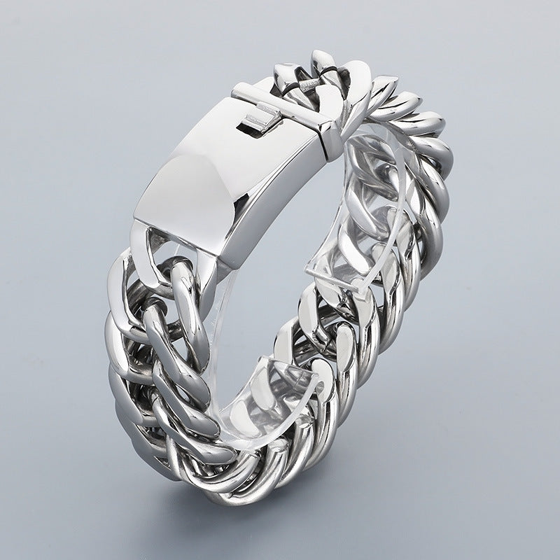 18mm Double-Woven Four-Sided Grinding Cuban Chain Polished Men's Bracelet