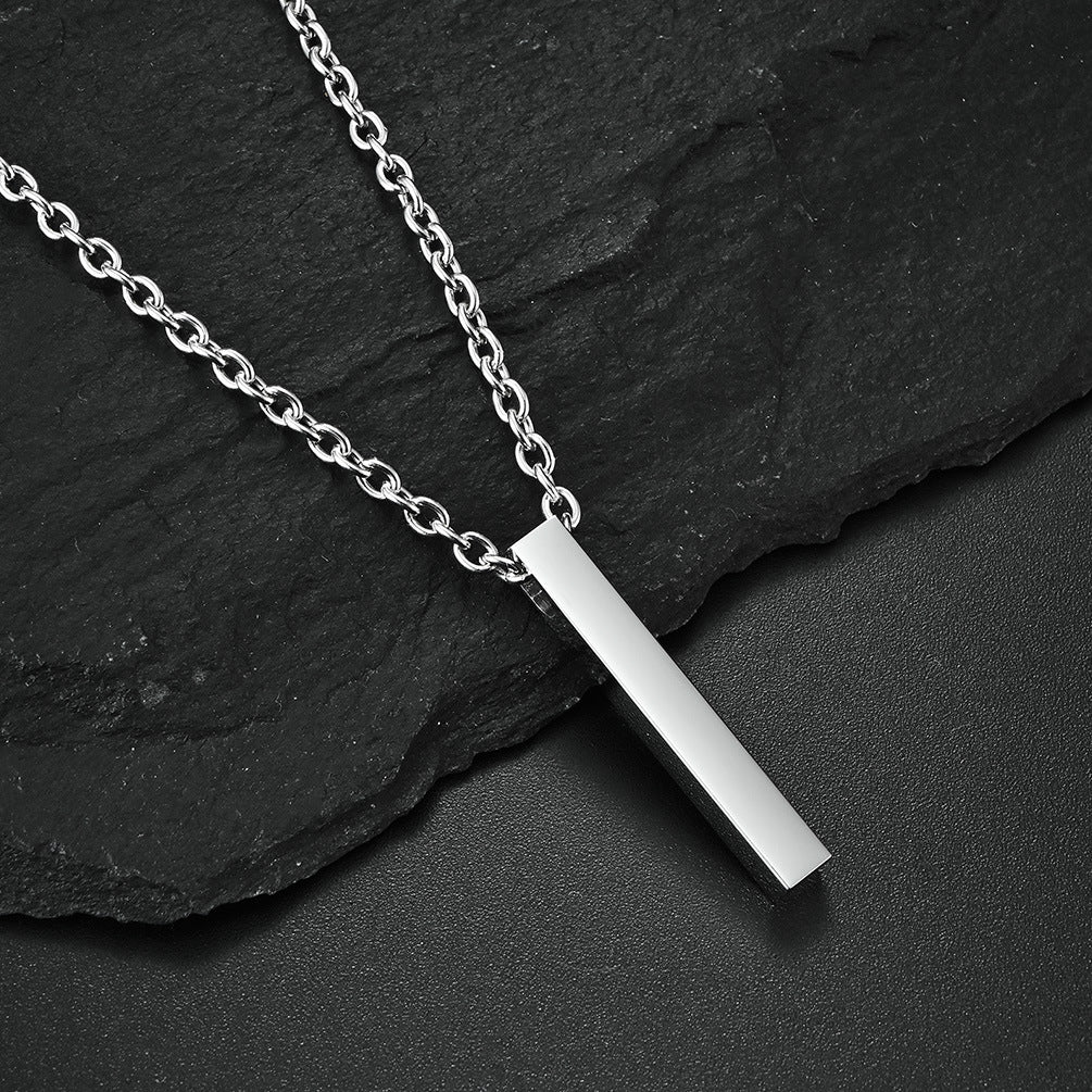 Ins Simple Long Column Smooth Titanium Steel Pendant Live For Yourself Self-Motivation Inspirational Necklace For Men