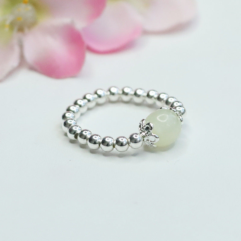 Jade Beaded Ring in Sterling Silver
