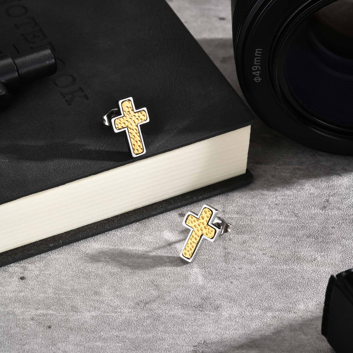 Planderful Men's Stainless Steel Hammer Cross Earrings