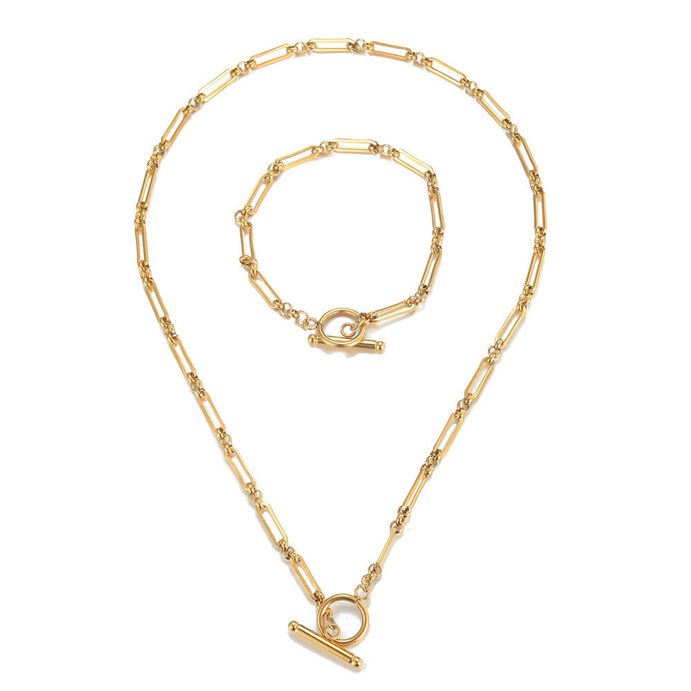 Planderful Jewelry Bamboo Chain Necklace OT Buckle Steel Hip Hop Necklace For Women