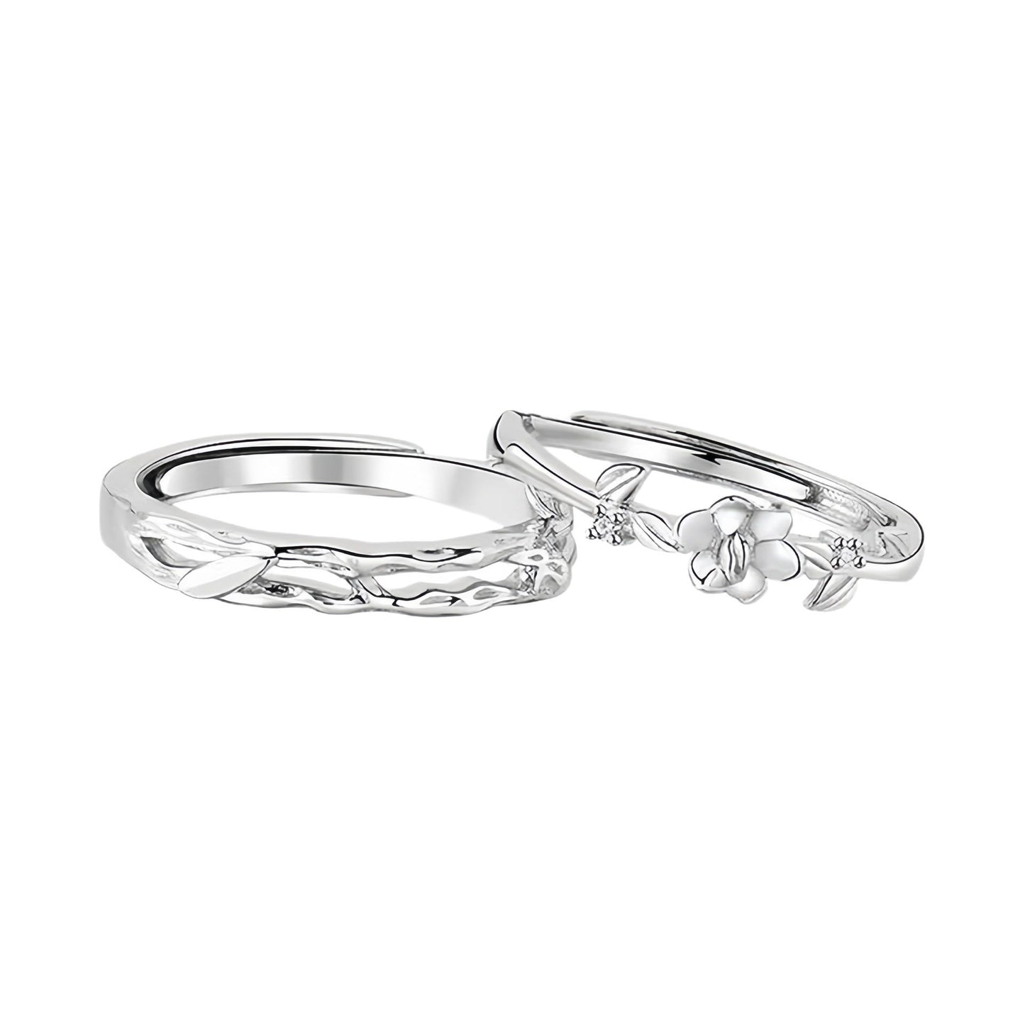 New 925 Sterling Silver Gardenia Couple Ring Set Gift
