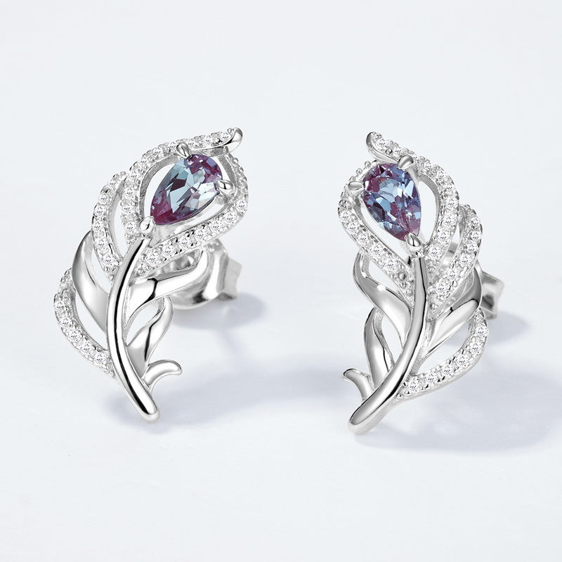 S925 Sterling Silver Lab-Grown Alexandrite Feather Jewelry Collection