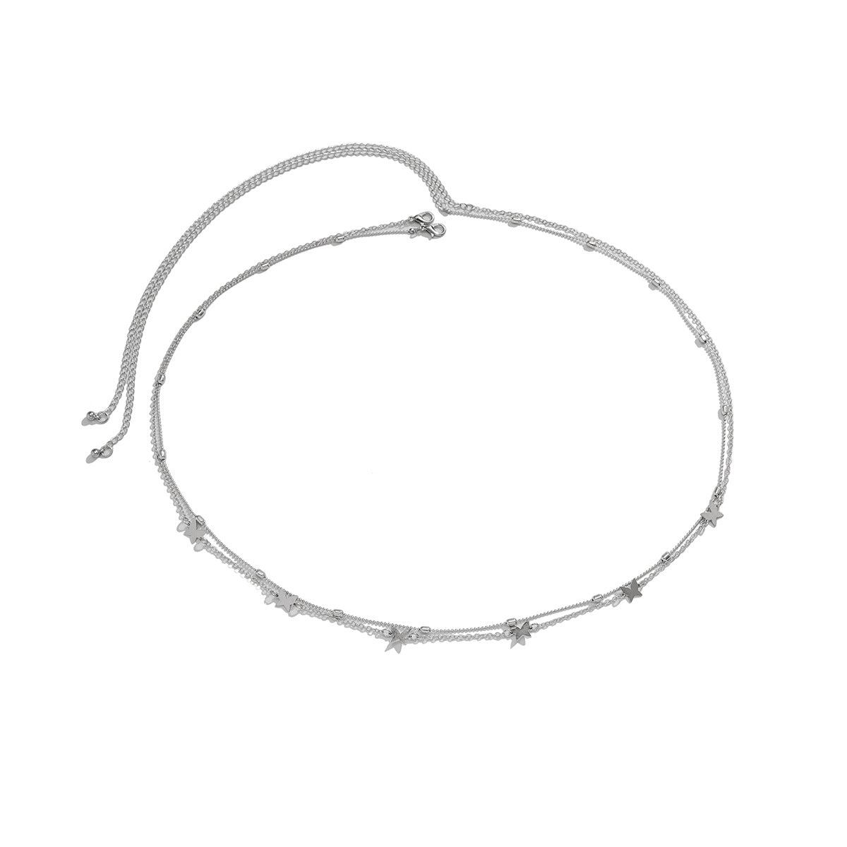 Resort Style Austrian Inspired Body Jewelry with Beaded Double-layer Chain and Metal Heart and Star Tassels