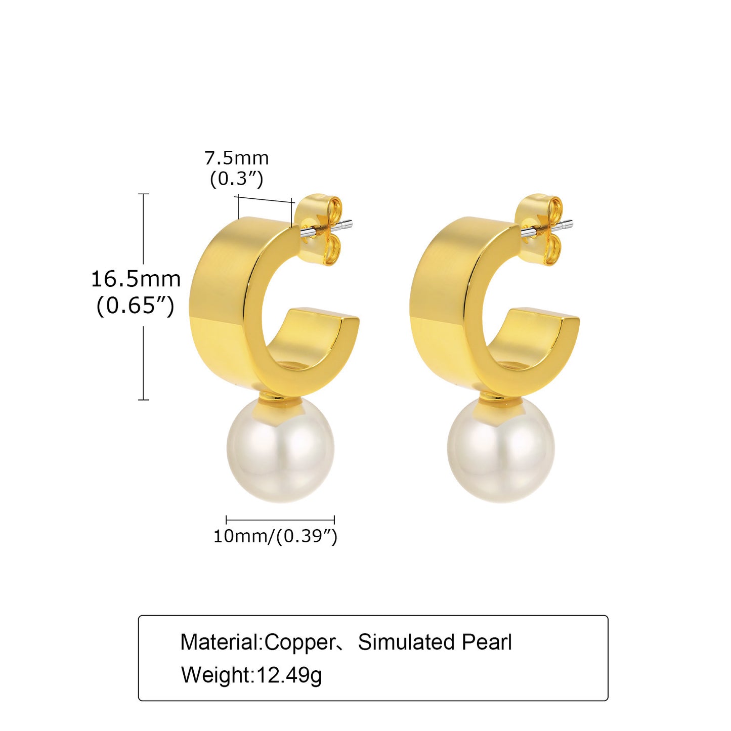 Imitation Pearl Earrings Copper Material Gold Women Fashion