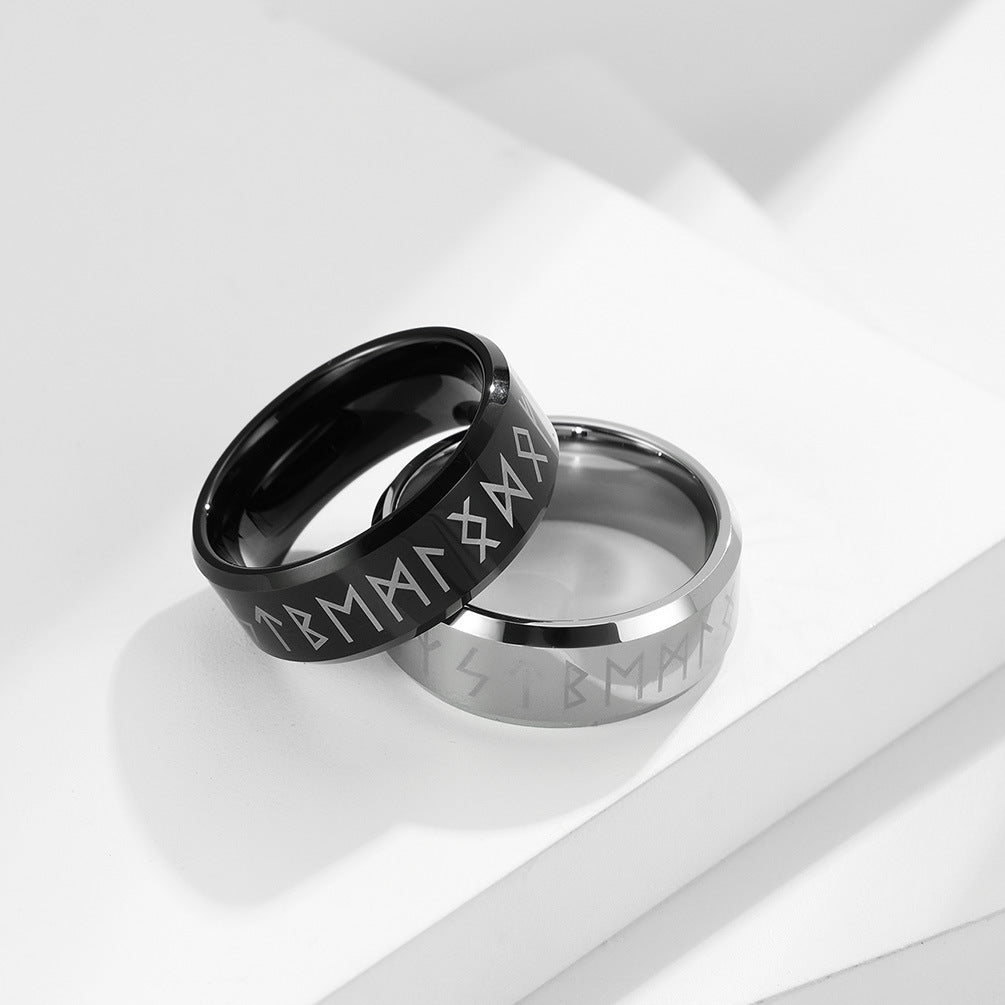 Nordic Viking Text Tungsten Steel Ring for Men and Women