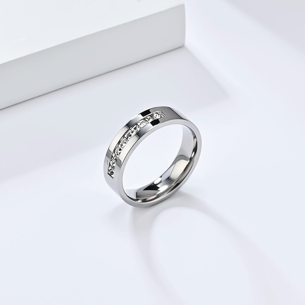 Planderful Gold Plated Titanium Steel Ring Elegant With Square Zircon For Women Office Wear