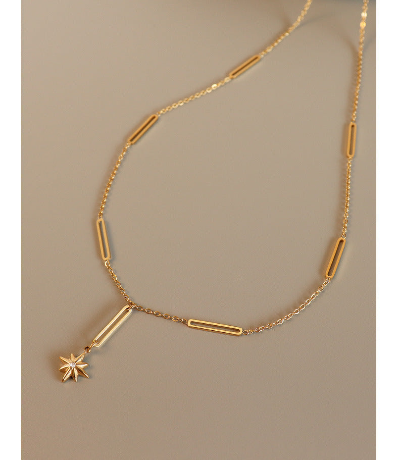 Sparkling Star Pendant Collarbone Chain with Tassel Detail - Elegant Women's Necklace
