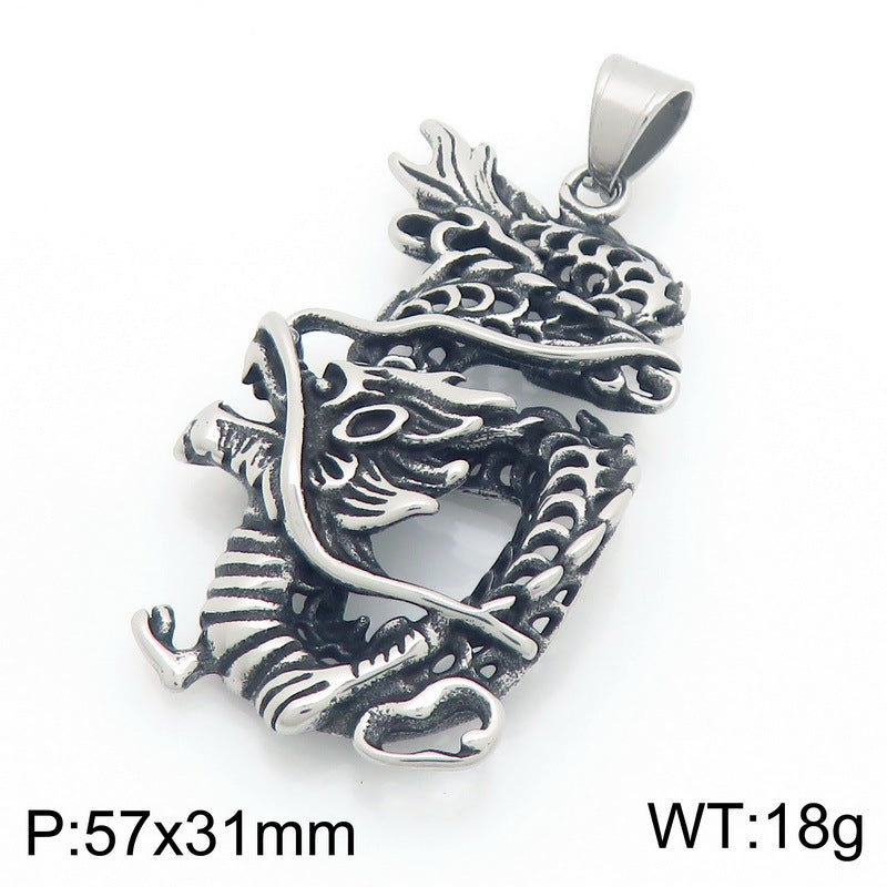 Feilong Direct Sales Titanium Steel, National Retro Zodiac Dragon Stainless Steel Men's Pendant Necklace