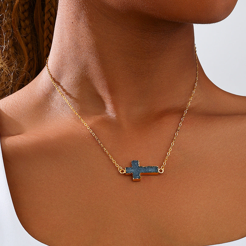 Planderful Vienna Verve Necklace – Trendy Metal Cross Resin Pendant