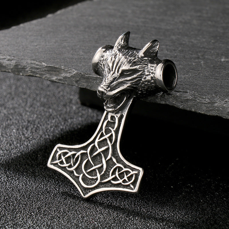 Retro Animal Pendant, Nordic Viking Wolf Head, Lion Head, Goat, Thor'S Hammer, Titanium Necklace
