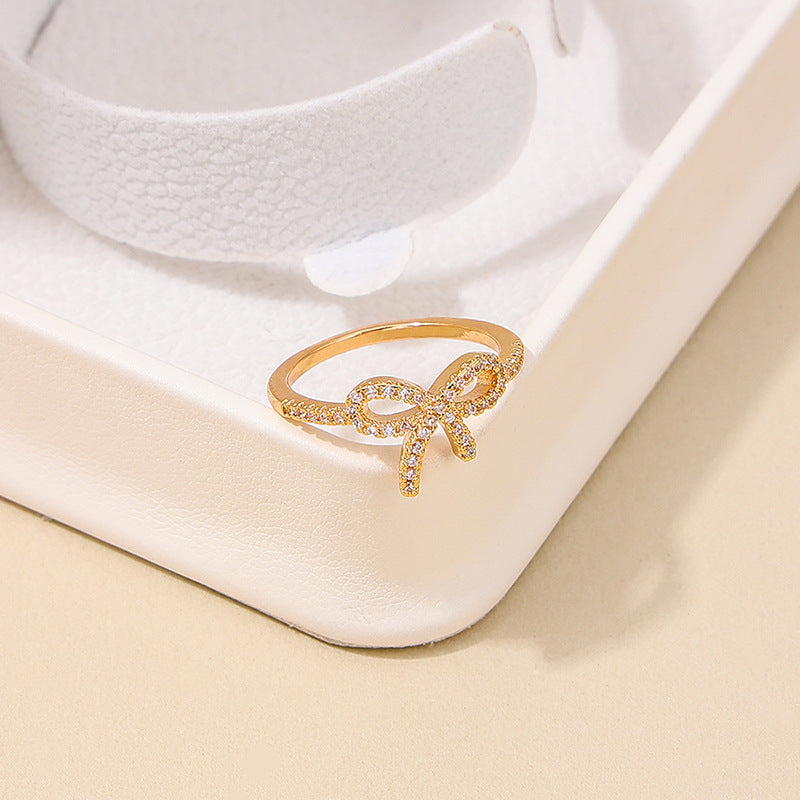 Micro Sparkling Bow Zircon Copper Ring - Stylish Women's Daily Jewelry
