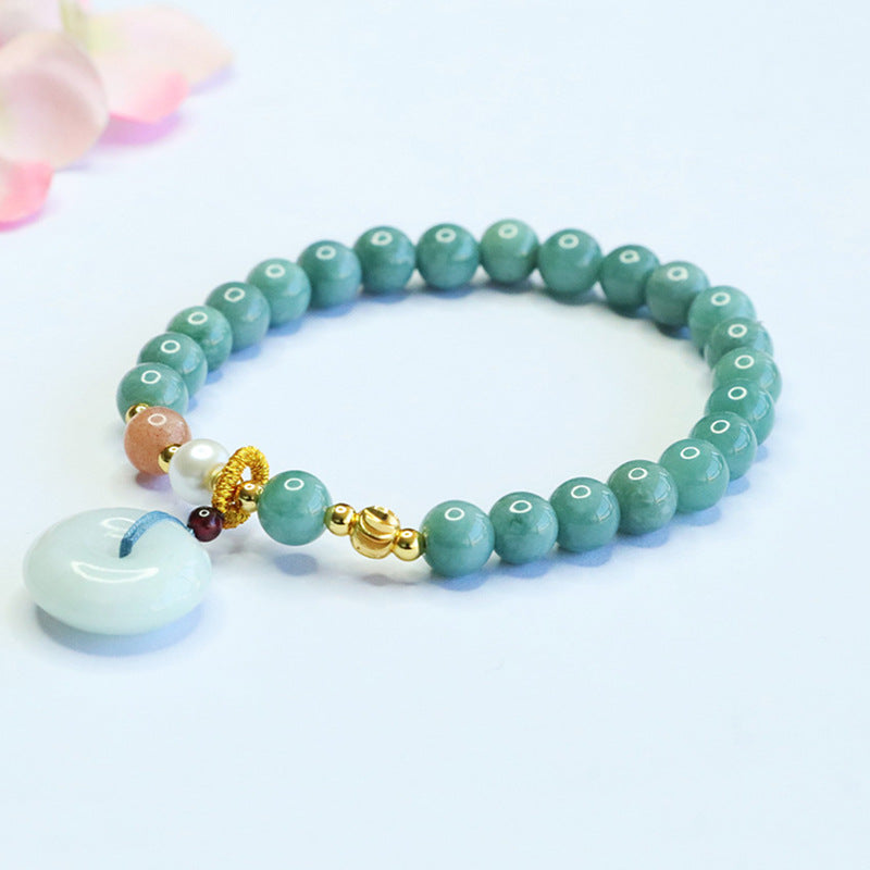 Blue Water Jadeite Peace Buckle Beaded Bracelet