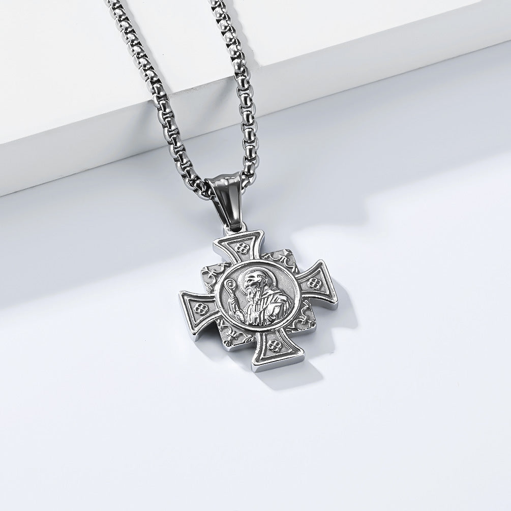 Planderful St Benedict Exorcism Necklace Titanium Steel Pendant for Men European American Retro Collection