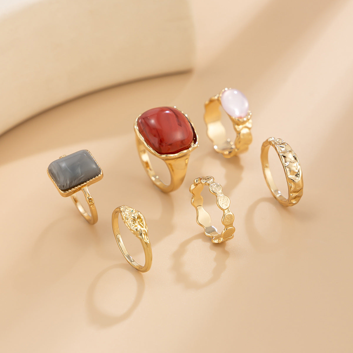 Planderful Vienna Verve Gemstone Ring Set Stackable Lava Rings For Bold Fashion Lovers Statement Jewelry