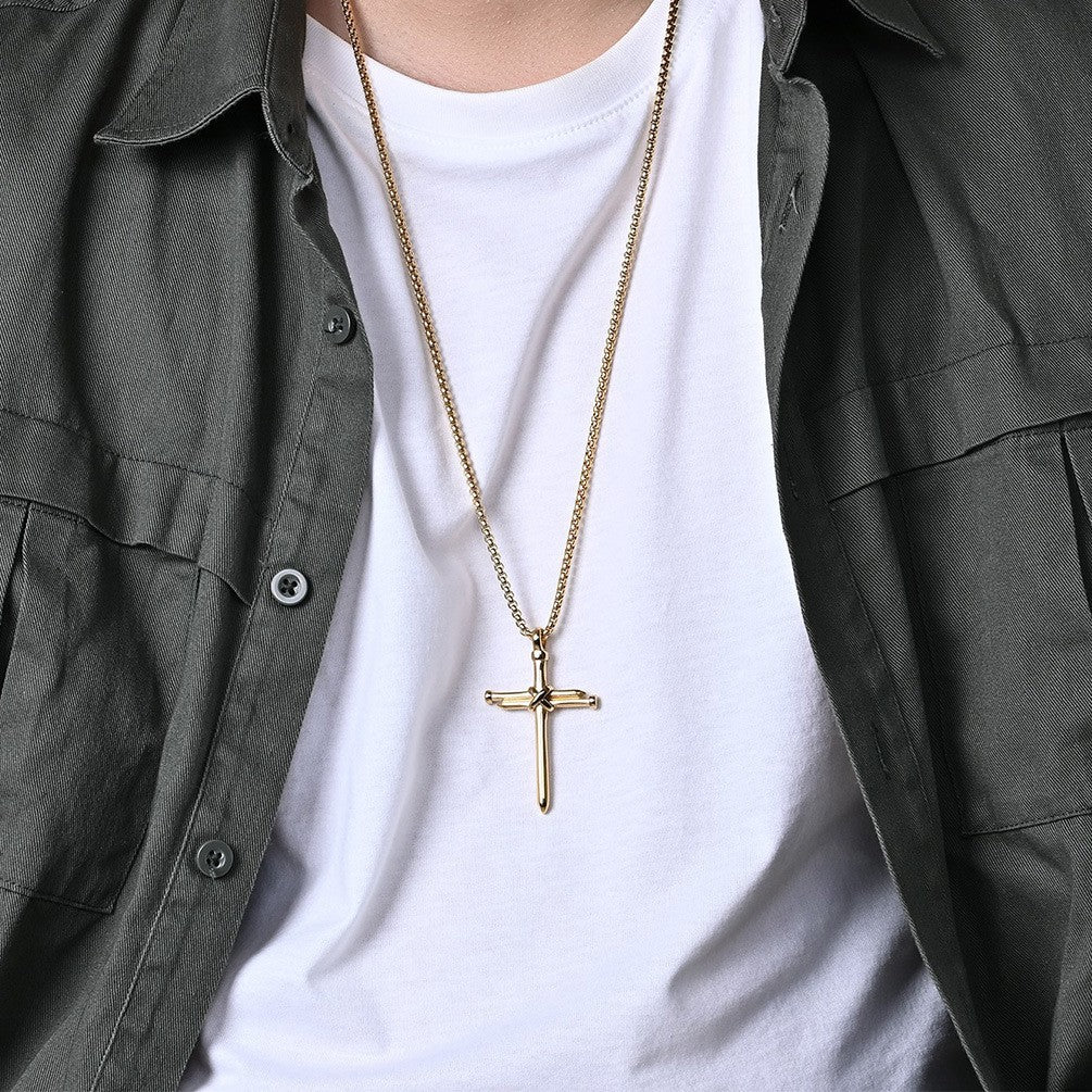 Stylish Titanium Steel Cross Pendant Necklace for Men