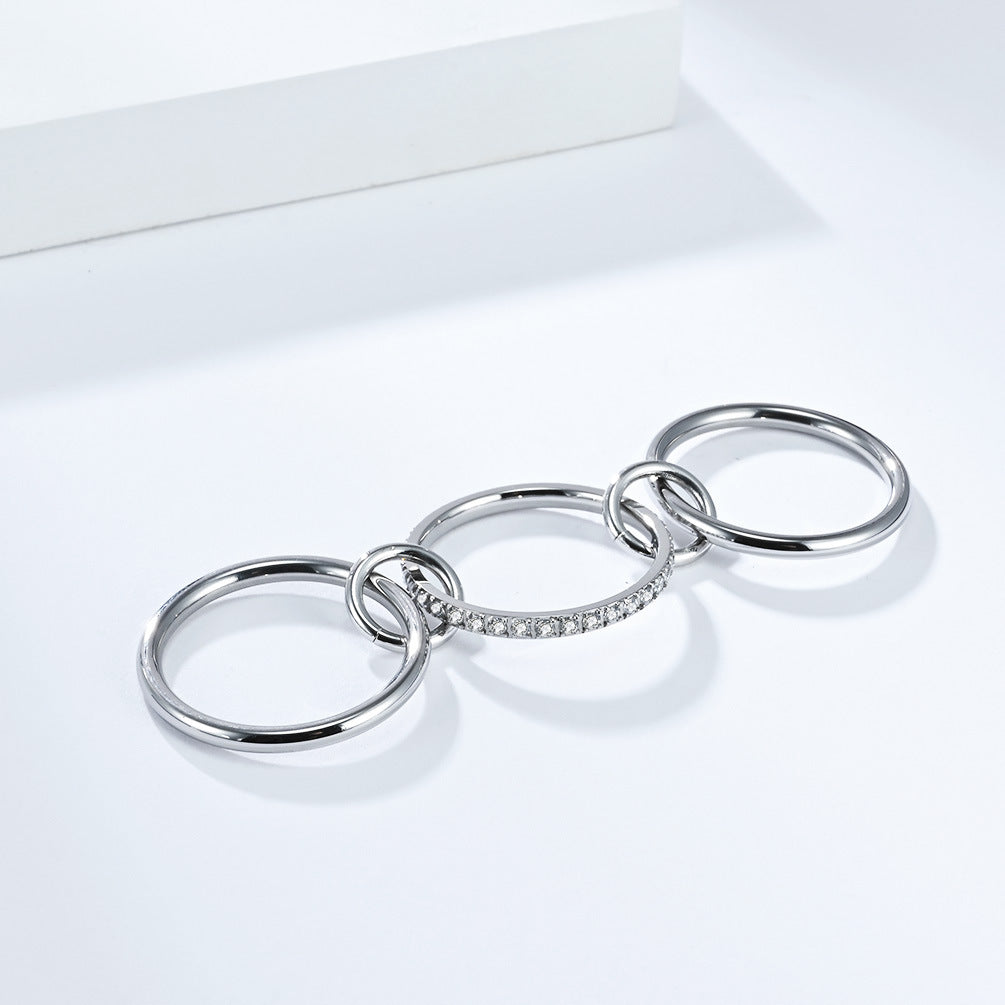 Planderful Everyday Genie Three Layer Stacking Ring With Zircon Light Luxury For Women