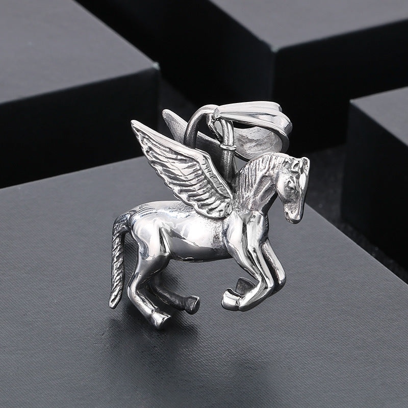 Unicorn Pendant, Retro Dream Pegasus Animal Stainless Steel Men's Pendant Necklace
