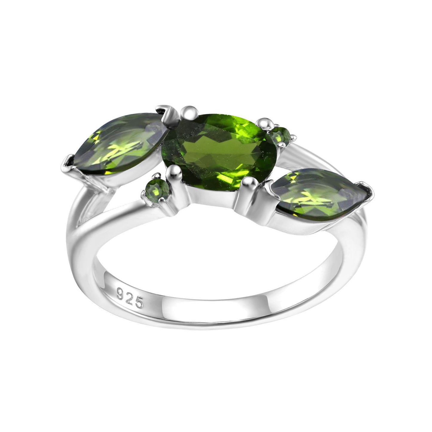 Oval Shape and Marquise Shape Three Natural Gemstones Silver Ring