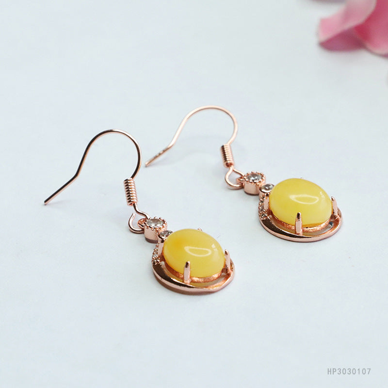 Beeswax Amber Teardrop Earrings