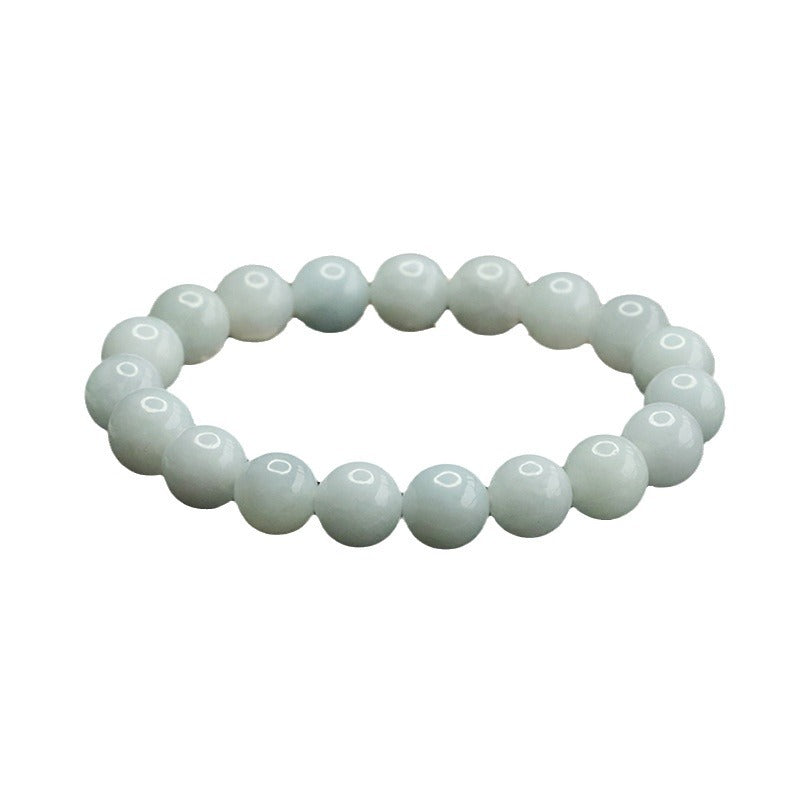 Jadeite White-Tone Round Bead Bracelet
