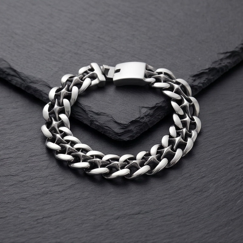 Hip-Hop Rock Street 19mmx Type Hollow Cuban Chain Stainless Steel Men's Bracelet