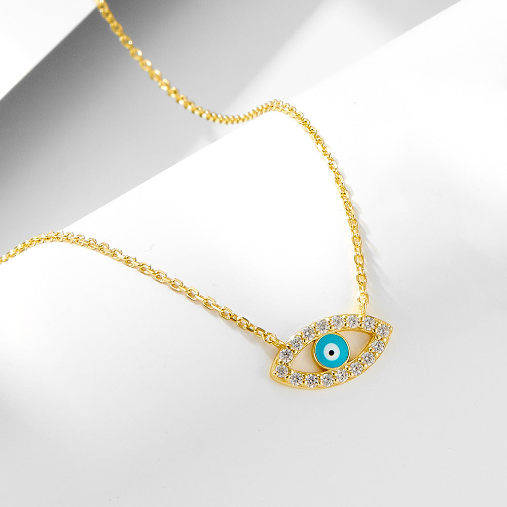 S925 Sterling Silver Micro-Inlaid Zircon Devil'S Eye Necklace Retro Hot-Selling