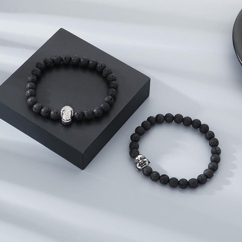 Planderful Volcanic Stone Beaded Bracelet For Men Buddha