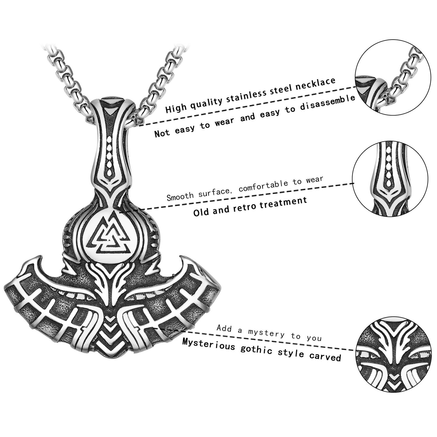 Steel Necklace – Statement Tolto Axe Celtic Wolf