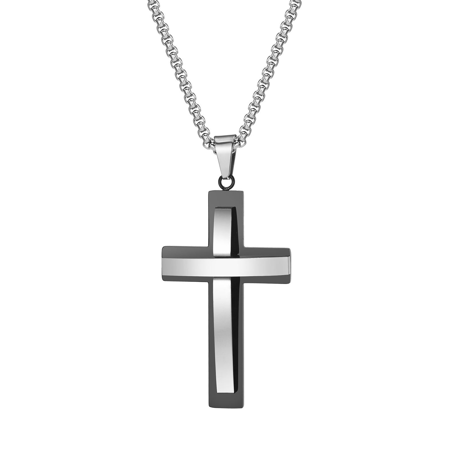 Men's Jewelry Stainless Steel Double Cross Pendant Necklace