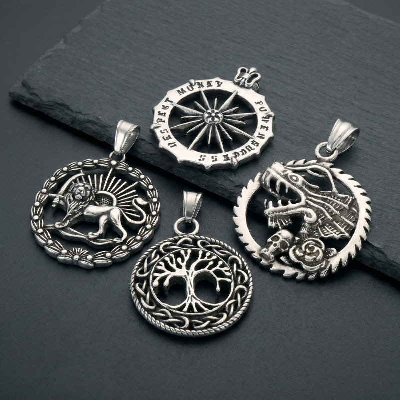 Nordic Viking Tree Of Life Pendant Retro Lion King Faucet Compass Stainless Steel Necklace