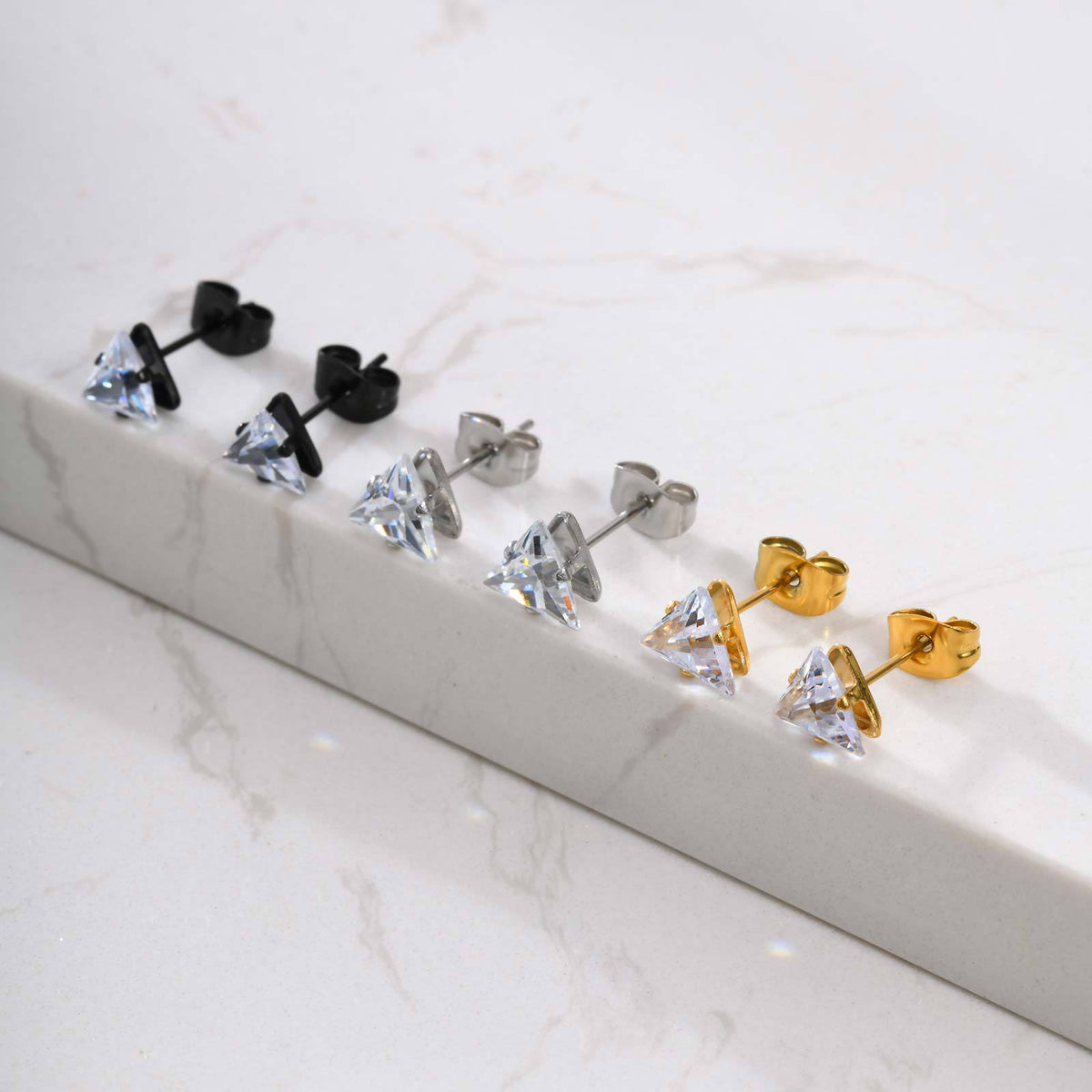 Triangle Crystal Stud Earrings — Gold or Black Pair