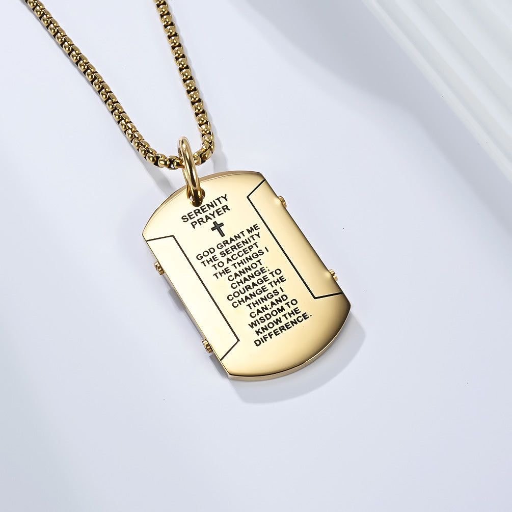 Serenity Prayer Dog Tag Pendant Necklace