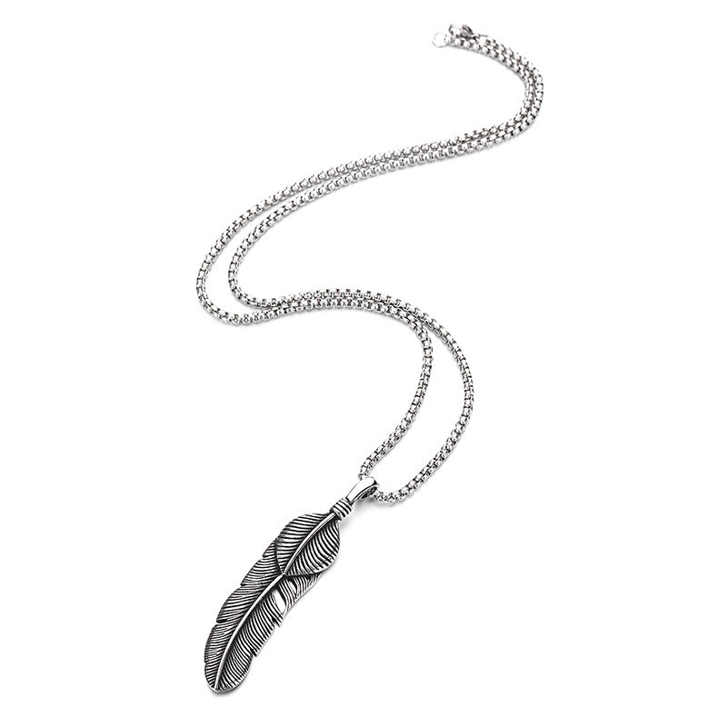 Stainless Steel Necklace – Vintage Feather Pendant With European And American Vintage Style Planderful