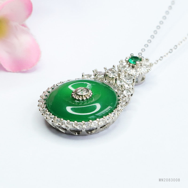 Green Chalcedony Zircon Peace Buckle Pendant — No Chain