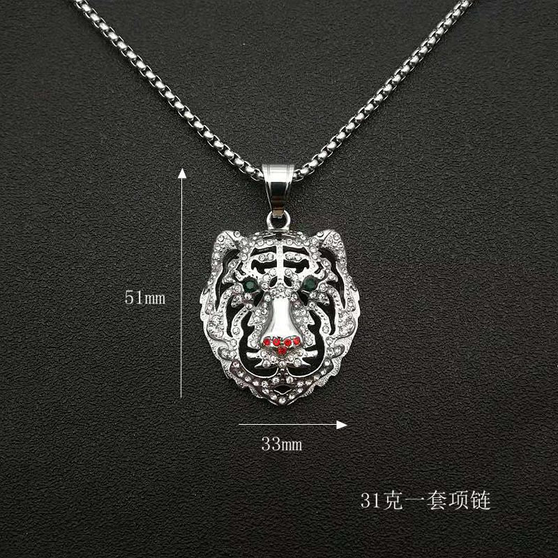 Rhinestone Necklace - Statement Tiger Head Pendant