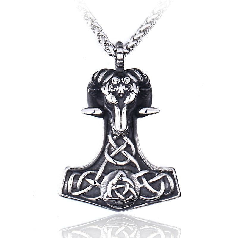 Titanium Steel – Viking Sheep Head Stainless Steel Pendant – Men's Pendant Necklace