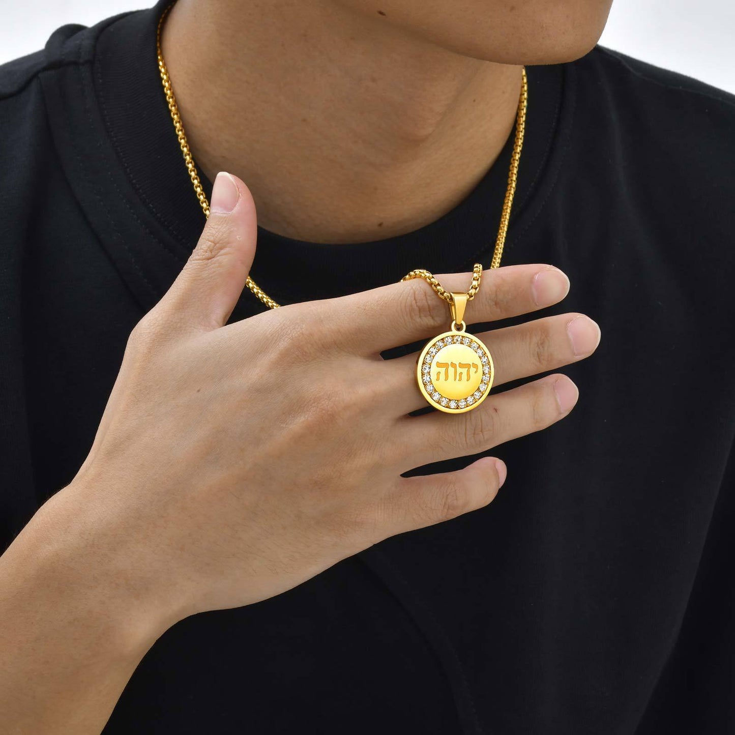 Planderful Stainless Steel Hebrew Pendant Necklace For Men