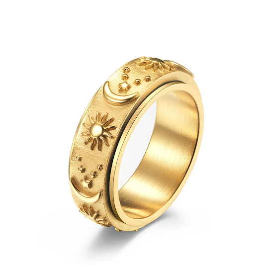 Men's Titanium Steel Ring With Rotating Stars Moon Sun By Planderful Everyday Genie Collection