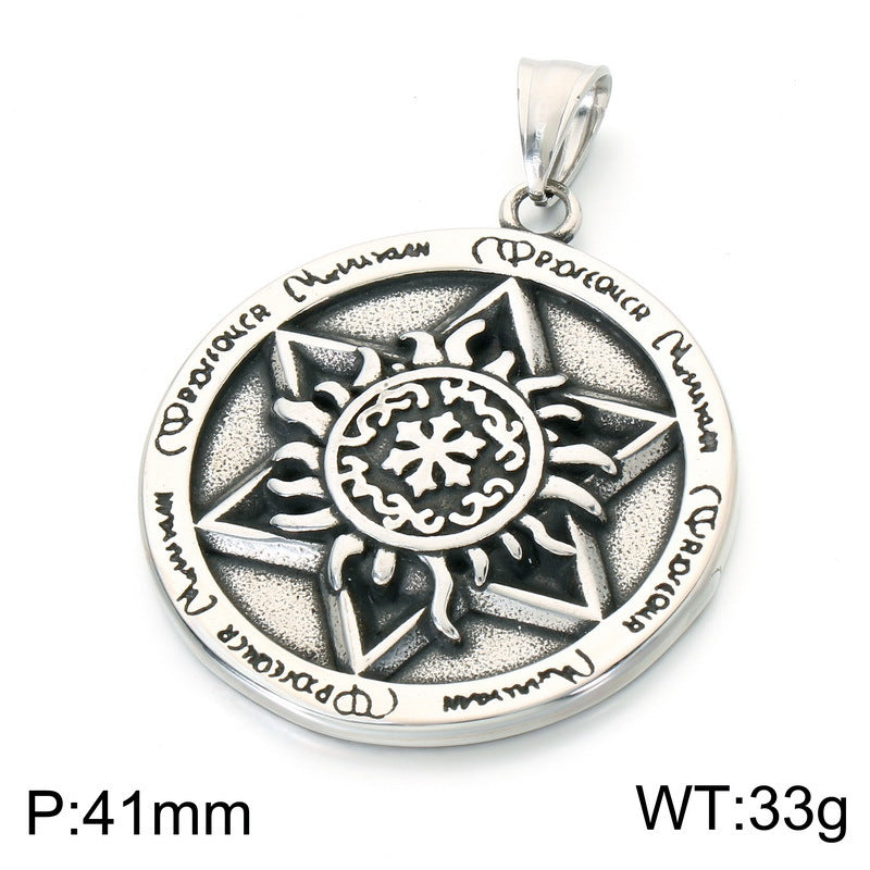 Punk Devil'S Eye Sun And Moon Pendant Viking Celtic Knot Pentagram Round Brand Necklace