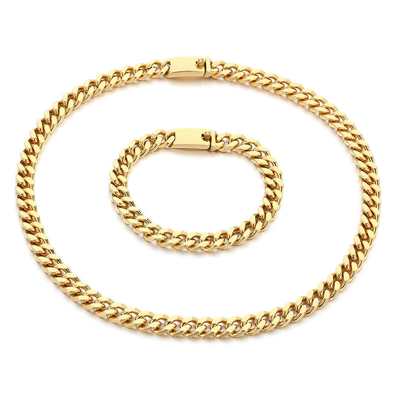 European American Jewelry Cuban Necklace Bracelet Titanium