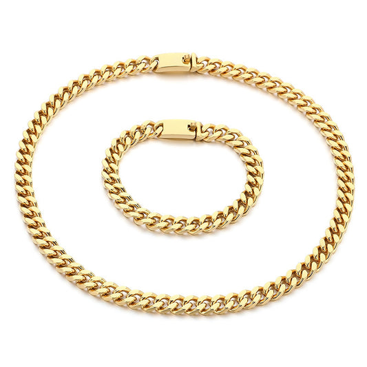 European American Jewelry Cuban Necklace Bracelet Titanium