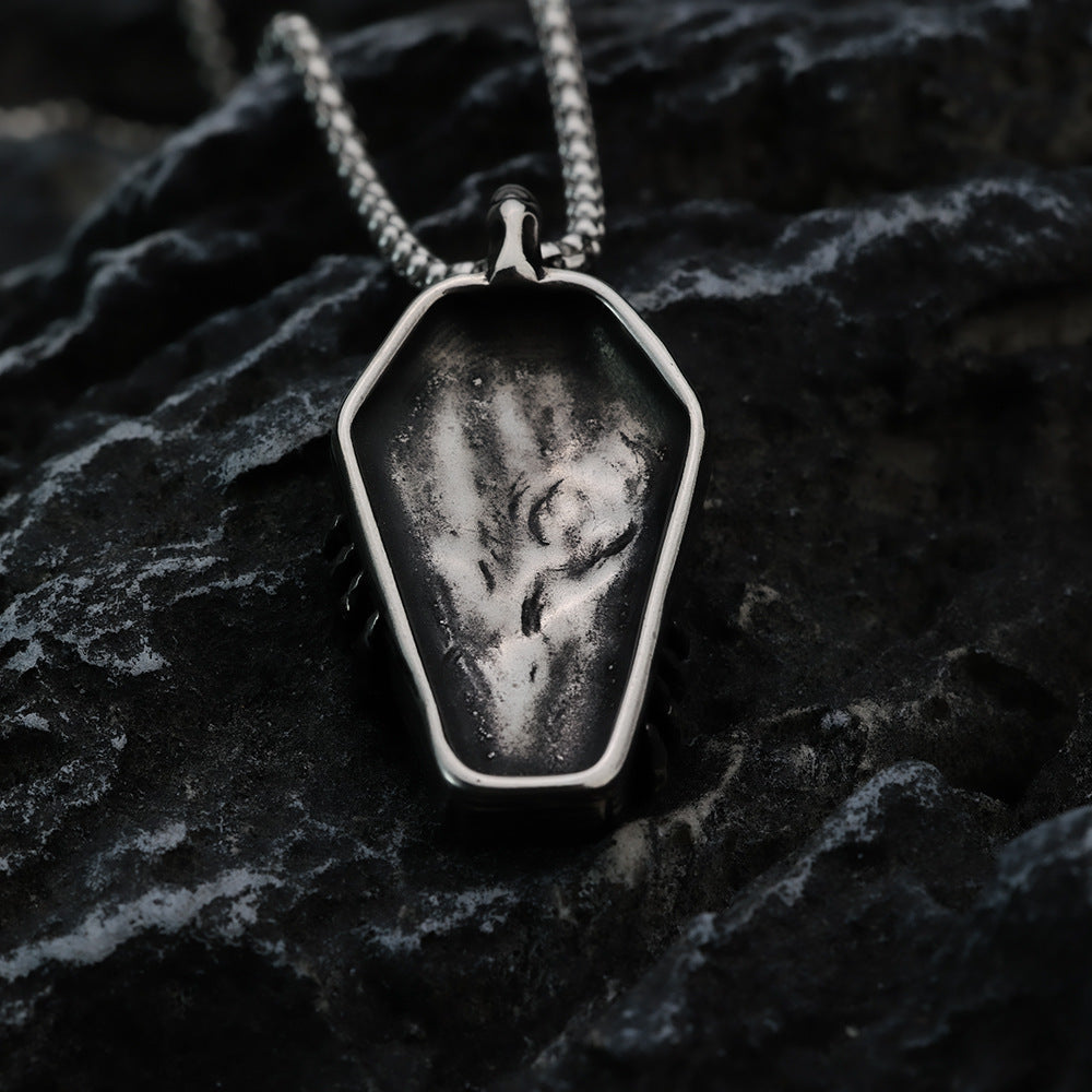 European And American Retro Stainless Steel Men's Pendant Personalized Punk Skull Coffin Necklace
