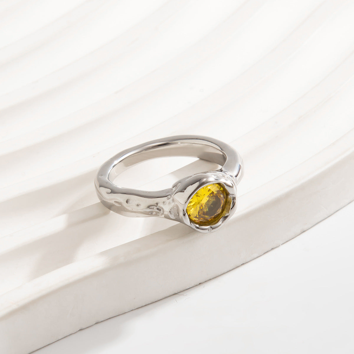 Planderful Stainless Steel Ring With Lava Texture And Zircon Inlays For Women Statement Jewelry